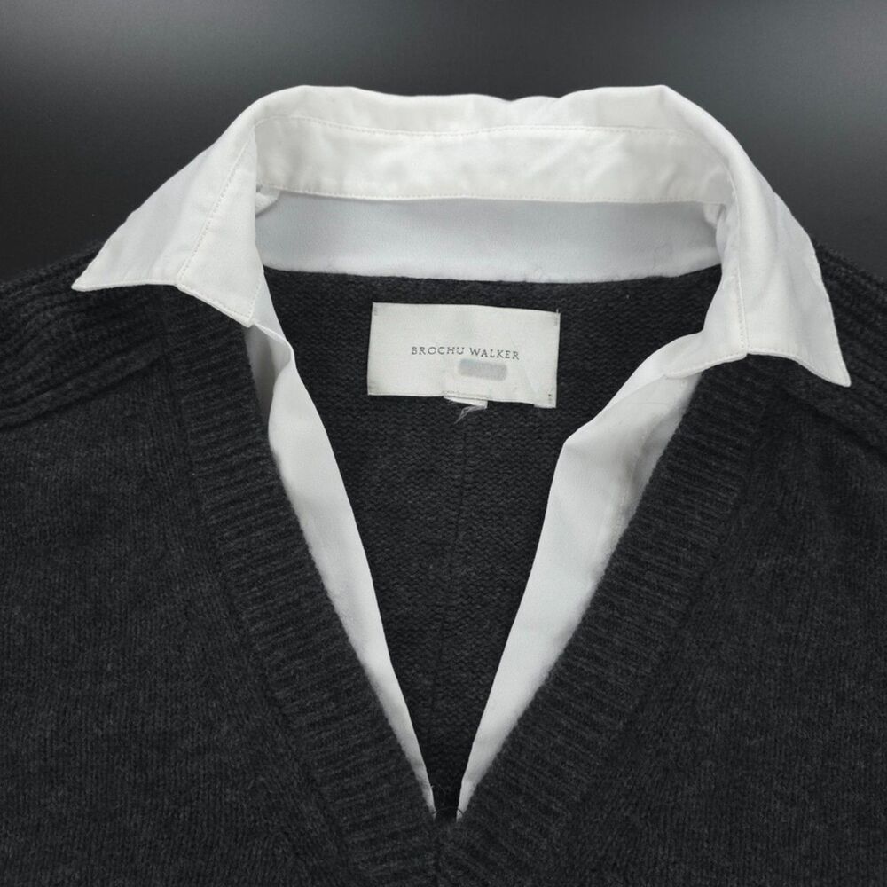 BROCHU WALKER Looker Layered V-Neck Cashmere Wool Sweater Gray Preppy Old Money - Picture 3 of 12